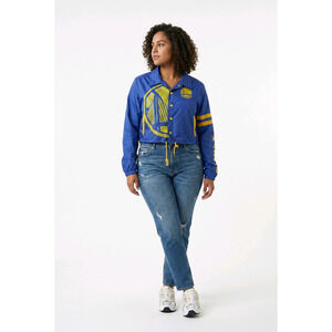 UNK NBA Golden State Warriors Cropped Blue Track Windbreaker Jacket Womens M NWT